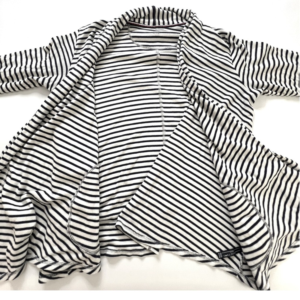 Tommy Hilfiger Striped Waffle Knit Open Front Cardigan Women XL Navy White